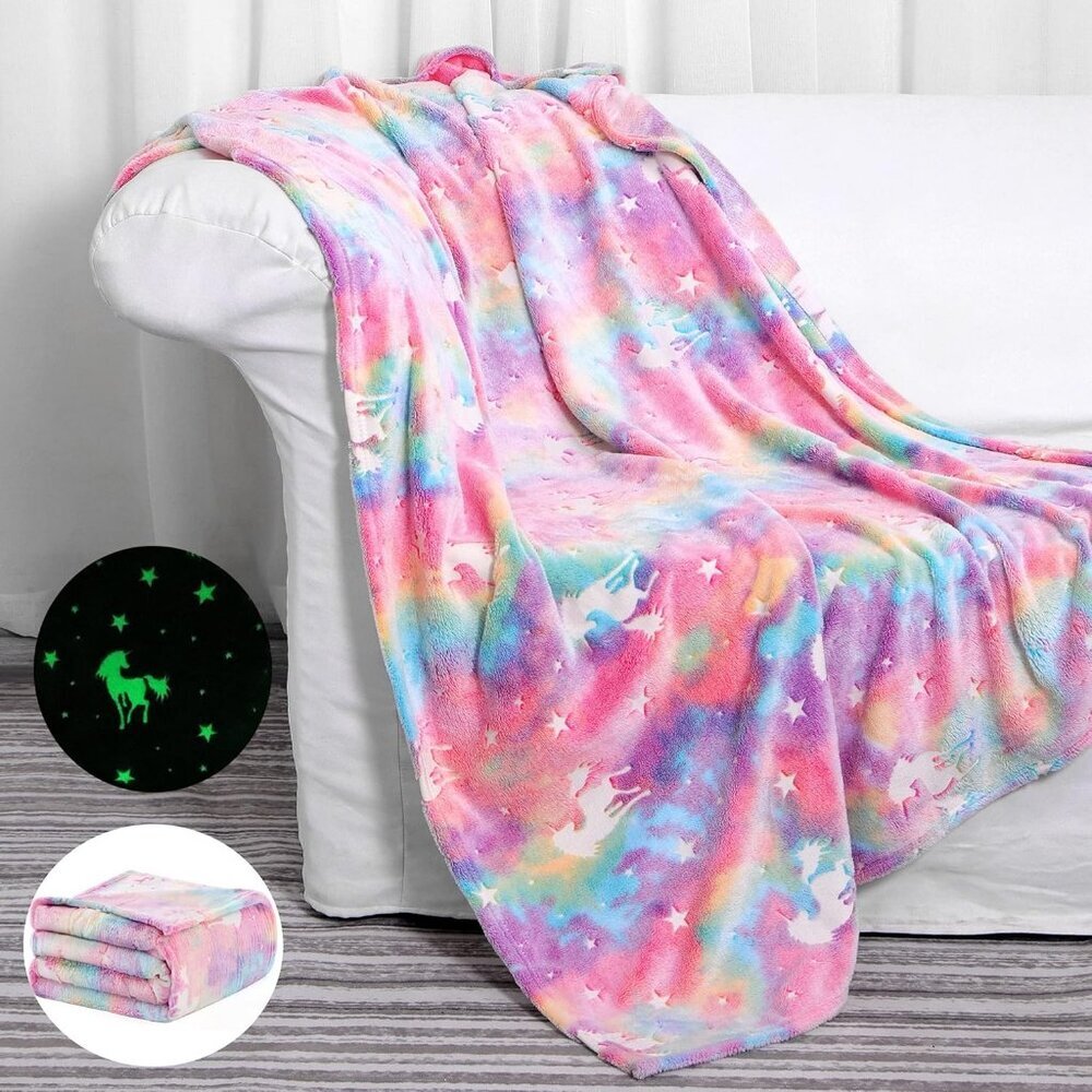 Glow in the Dark Unicorn Blanket Gifts for Girls Kids Christmas Birthday 50x60
